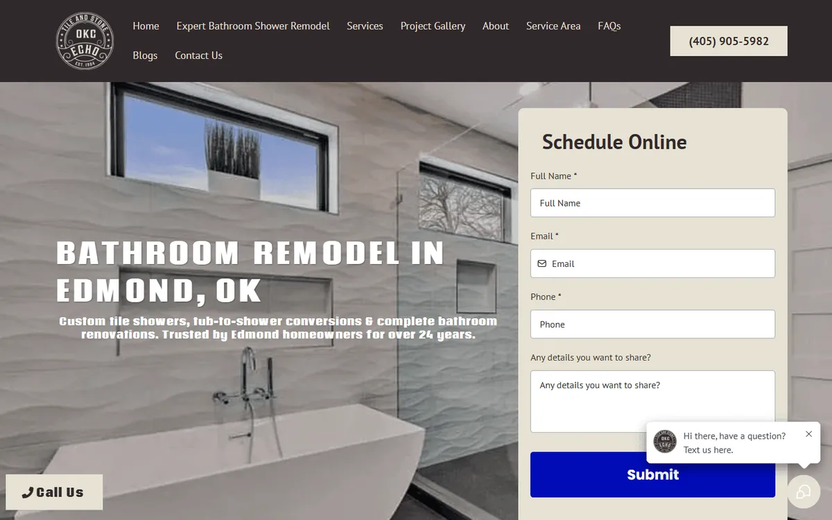 Homepage of a website we built for a bathroom remodeler