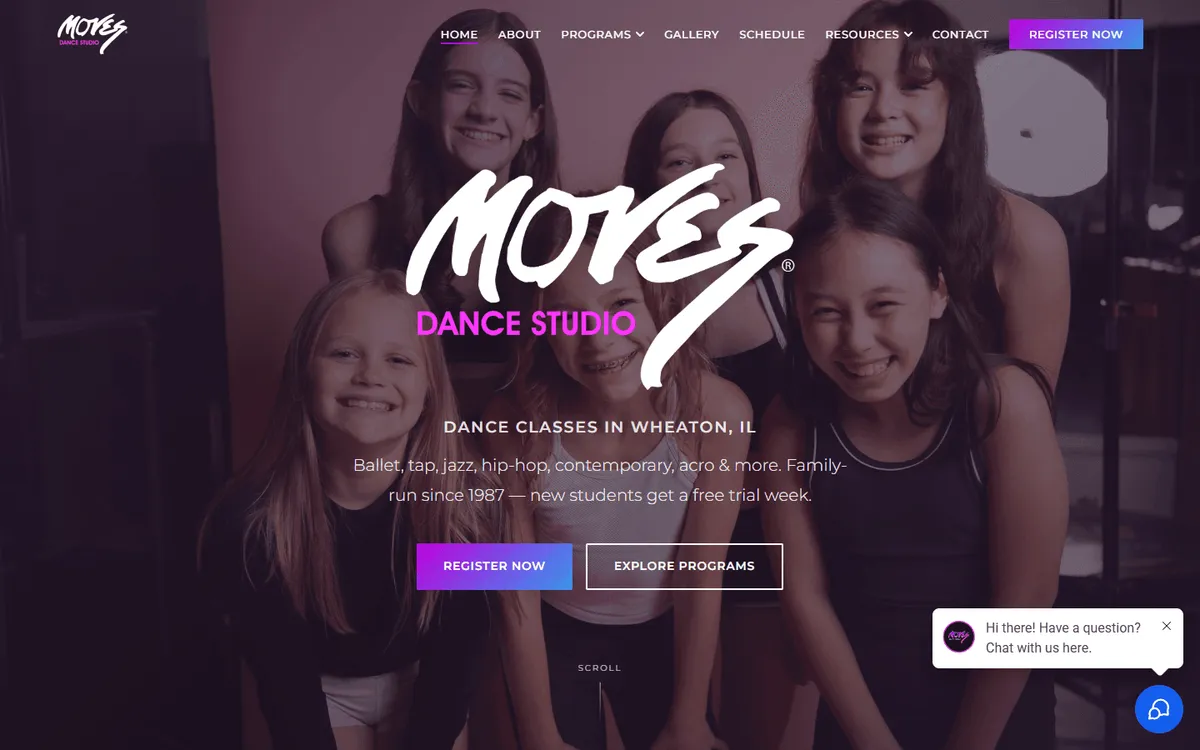 Homepage of a website we built for a dance studio