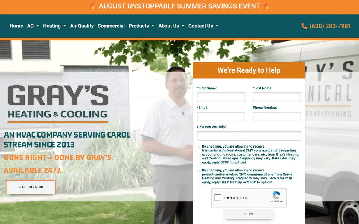 Homepage of a website we built for a hvac company