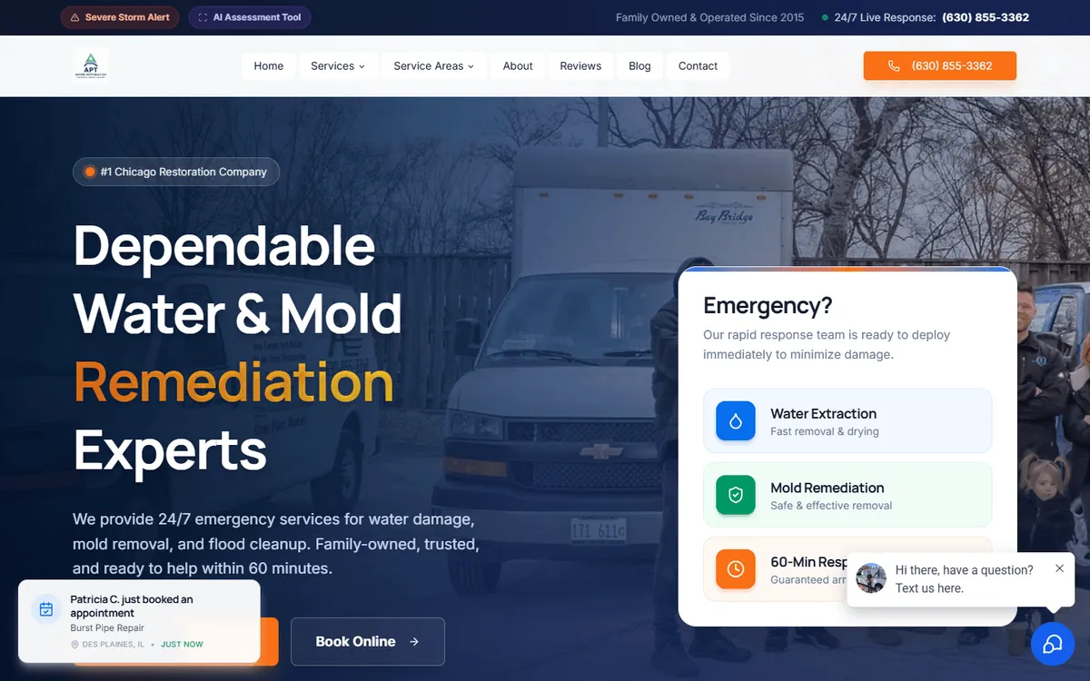 Homepage of a website we built for a water and mold restoration
